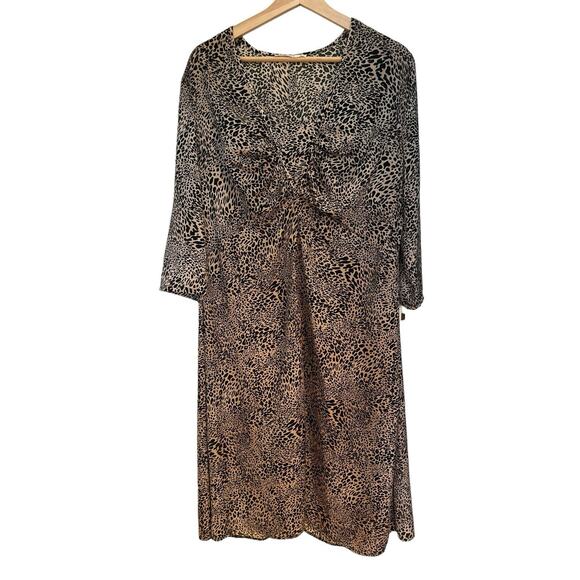 Mango MNG Dresses & Skirts - Mango MNG Midi Dress Size 10 Tan and Black Animal Printed 3/4 Length Sleeve